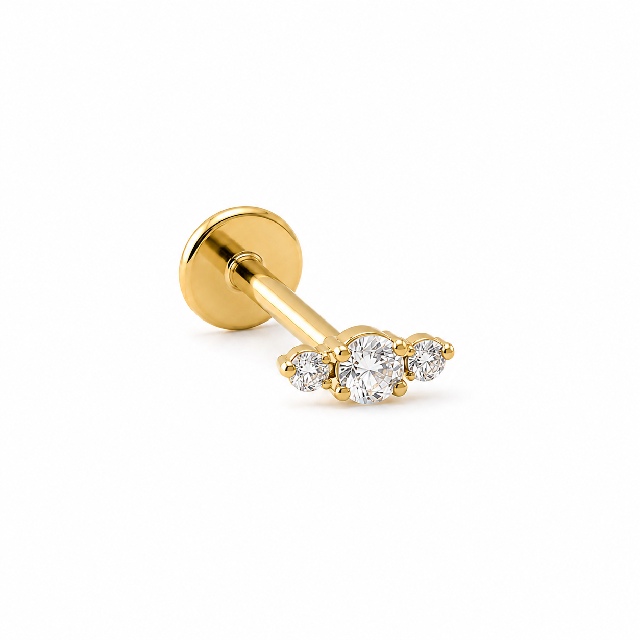 Clear Trilogy Threadless Cartilage Stud - Gold