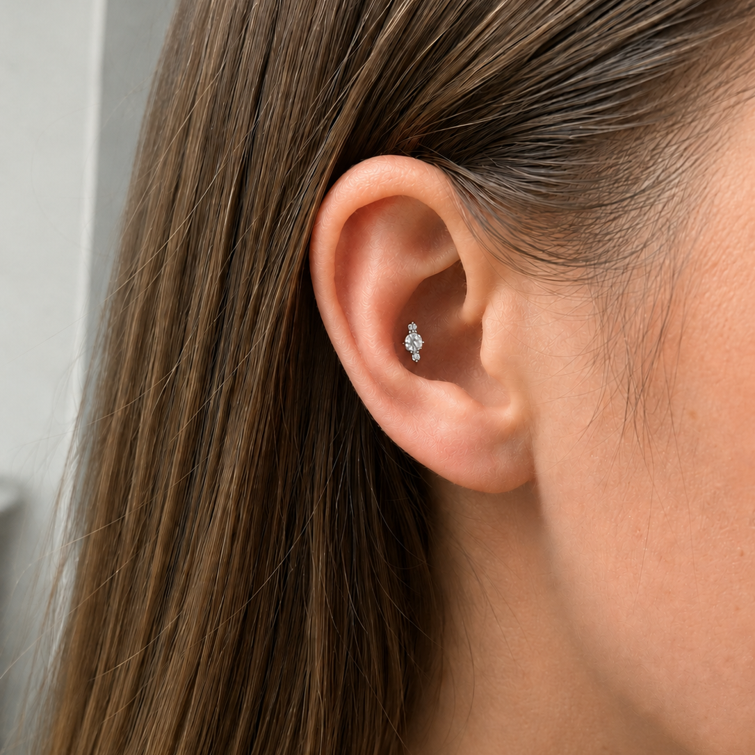 Silver Blush Trilogy Threadless Cartilage Stud