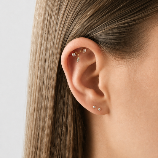 Cherelle Selene Droplet Threadless Cartilage Stud - Gold 