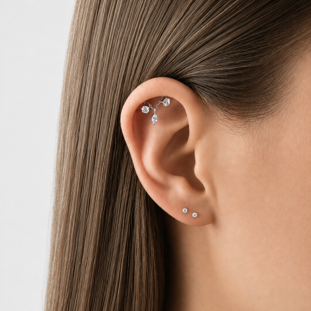 Cherelle Selene Droplet Threadless Cartilage Stud - Silver