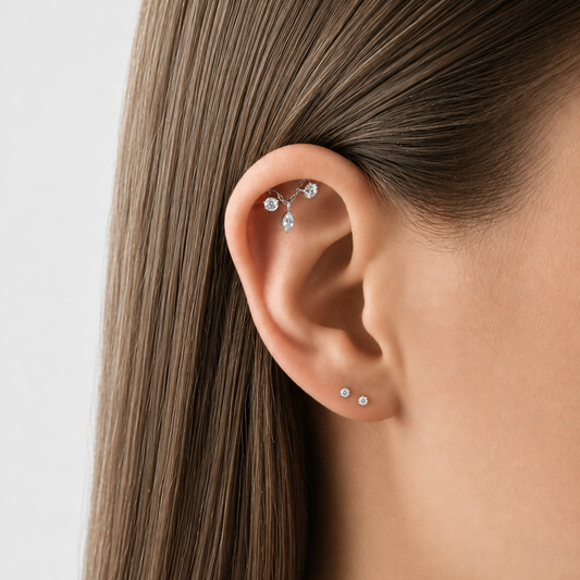 Cherelle Selene Droplet Threadless Cartilage Stud - Silver