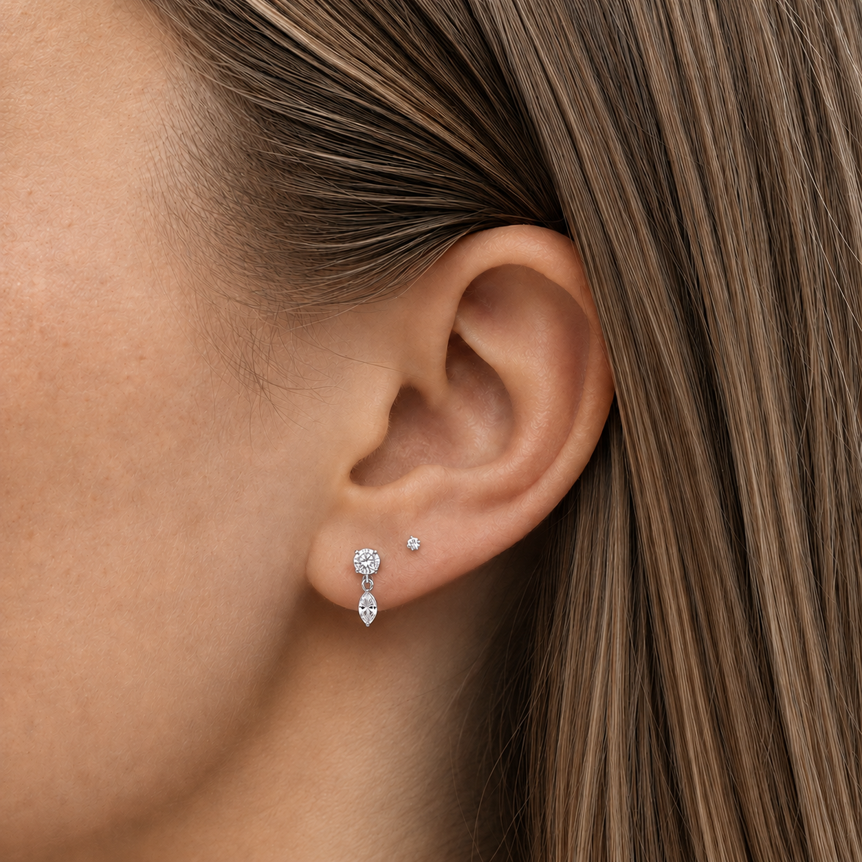Cherelle Marquise Droplet Threadless Cartilage Stud - Silver